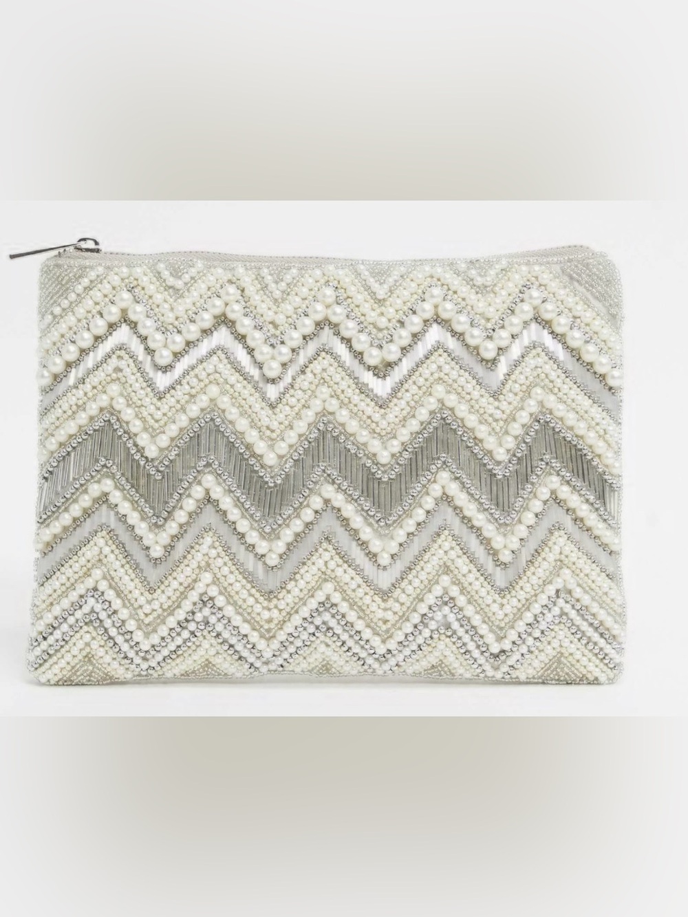 ASOS Beaded Chevron Mini Clutch in Gold, Silver, Cream